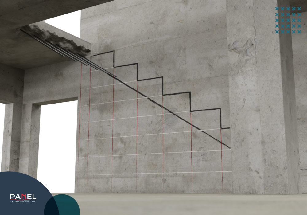 Esquema del trazado de la escalera de concreto en la pared