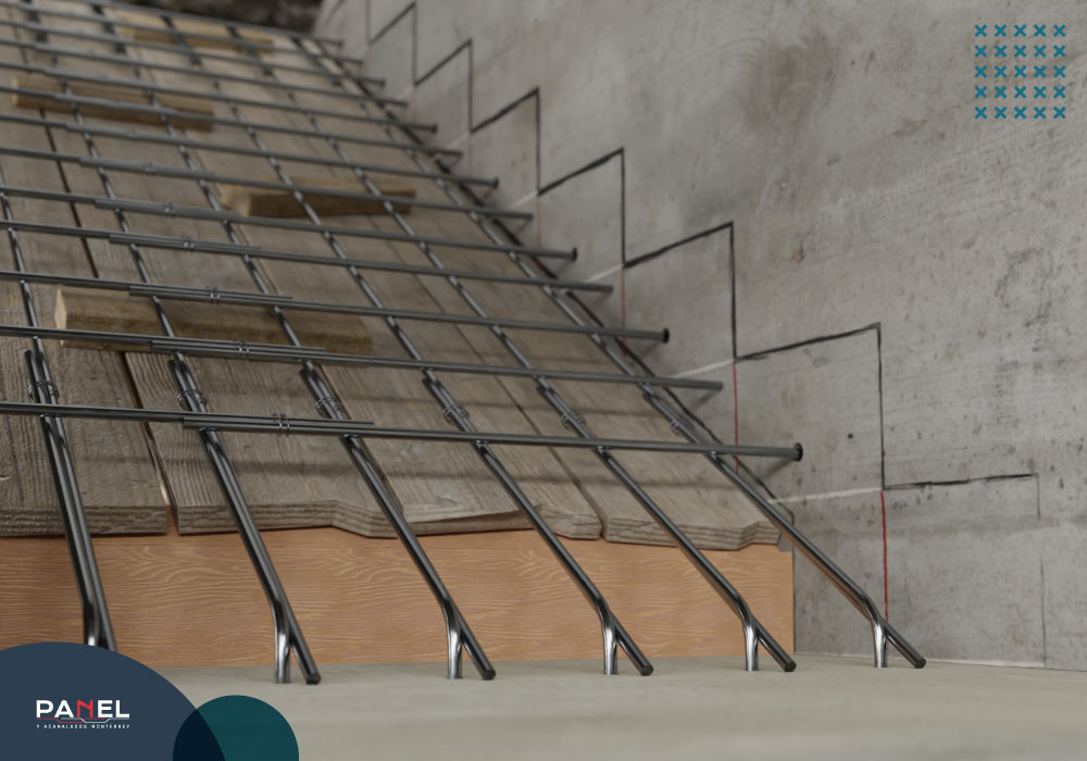 Esquema del armado de la estructura de varilla para la escalera de concreto
