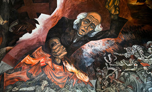 Mural de la representación de Miguel Hidalgo durante la guerra-de-independencia de México