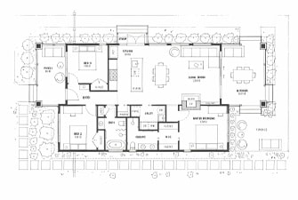 Plano de planta para la construcción de una casa de nivel residencial