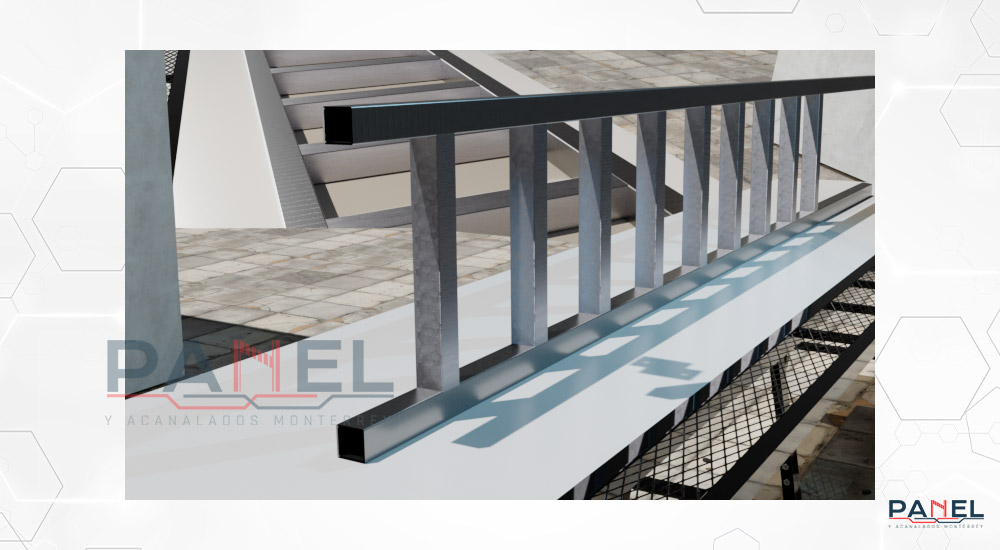 Esquema 3D de escalera metálica colocada de canto sobre superficie de trabajo para soldar - Escaleras marinas