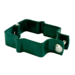 Abrazadera verde para reja de acero.