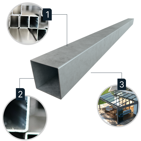 Perfil tubular con elementos visuales que destacan sus características