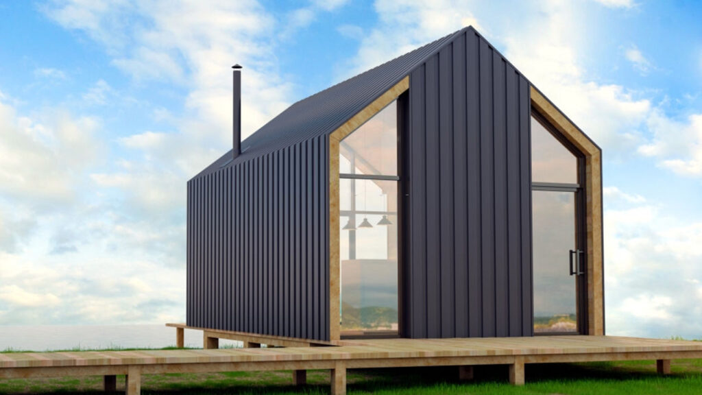 Lámina RD 91.5 en fachada de casa modular