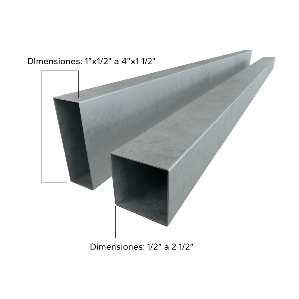 Perfil tubular cuadrado junto a perfil tubular rectangular