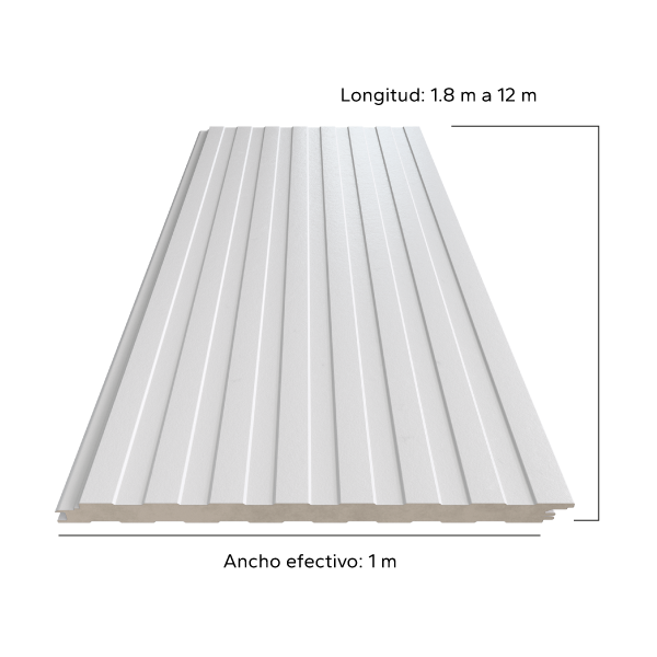 Vista frontal de panel Superwall con medidas visibles