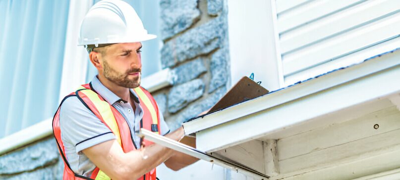 Técnico inspeccionando proyecto residencial para prevenir posibles filtraciones