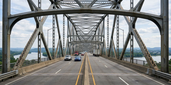 Puente de acero tipo celosía con estructura metálica triangulada