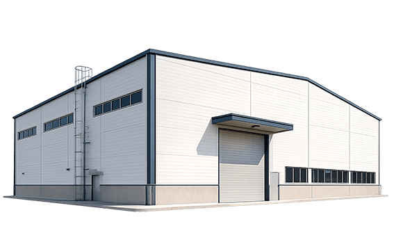 Nave industrial construida con panel aislante vista desde el exterior