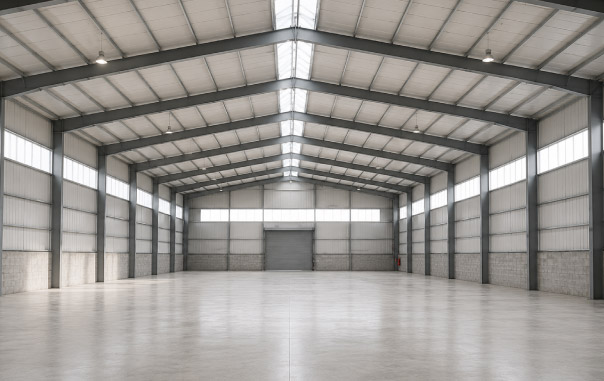 Nave industrial construida con Multipanel para techo vista desde el interior